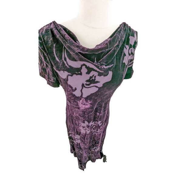 Donna Ricco Women Floral Pattern Drape Neck Short Sleeve Neck Maxi Dress Velvet - Picture 8 of 11